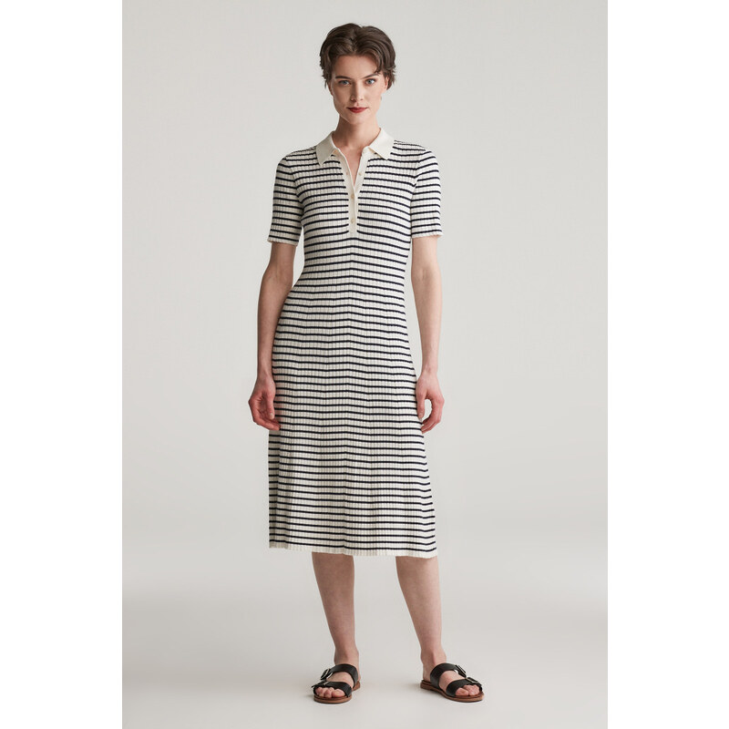 ŠATY GANT RIB KNIT STRIPED RUGGER SS DRESS EVENING BLUE