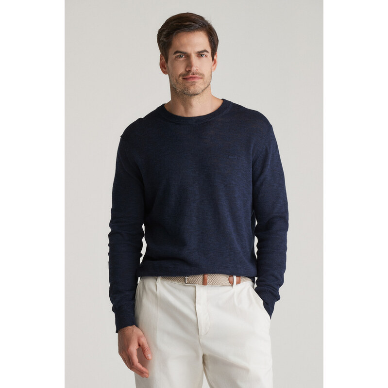 SVETR GANT LINEN BLEND C-NECK EVENING BLUE