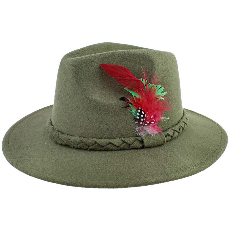TifanTEX Lovecký klobouk s peříčky zelený