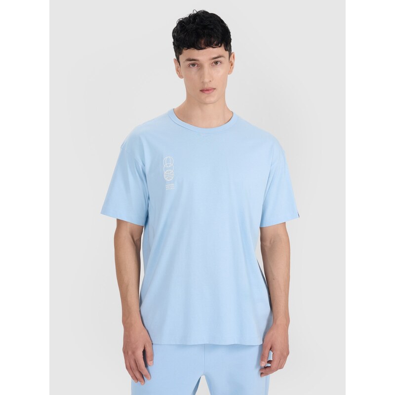 4F Pánské tričko oversize s potiskem - modré