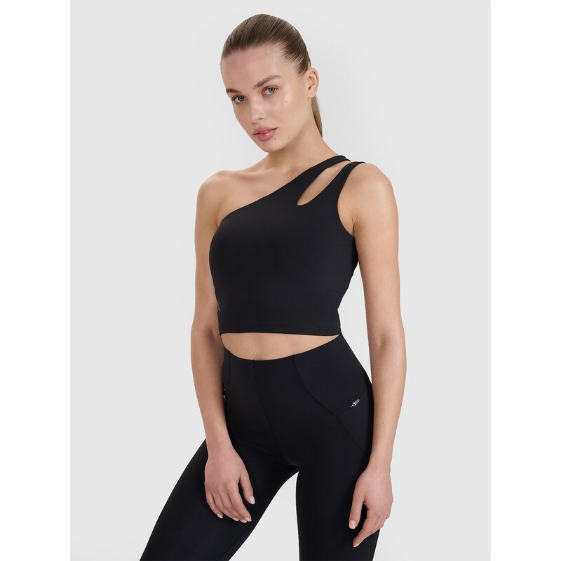 Sportovní crop top na jedno rameno 4F x Anna Lewandowska - černý