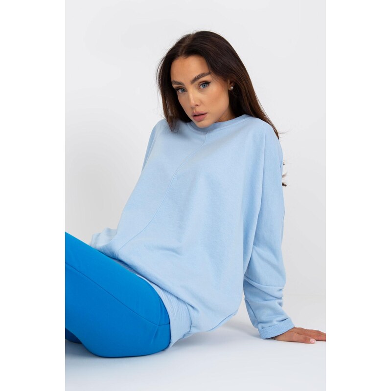 MladaModa Oversize mikina bez kapuce model 08056 světle modrá
