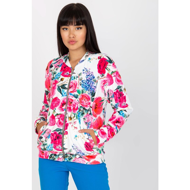 MladaModa Mikina na zip s květinovým vzorem model 11686 bílá +