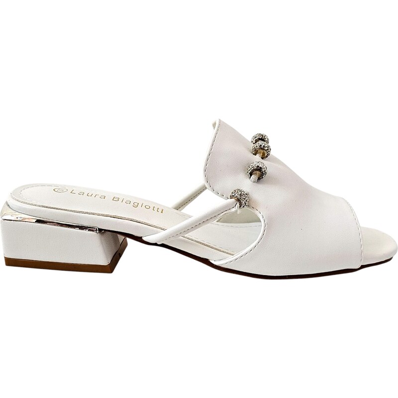 Bílé elegantní nazouváky Laura Biagiotti Calf White 104775406