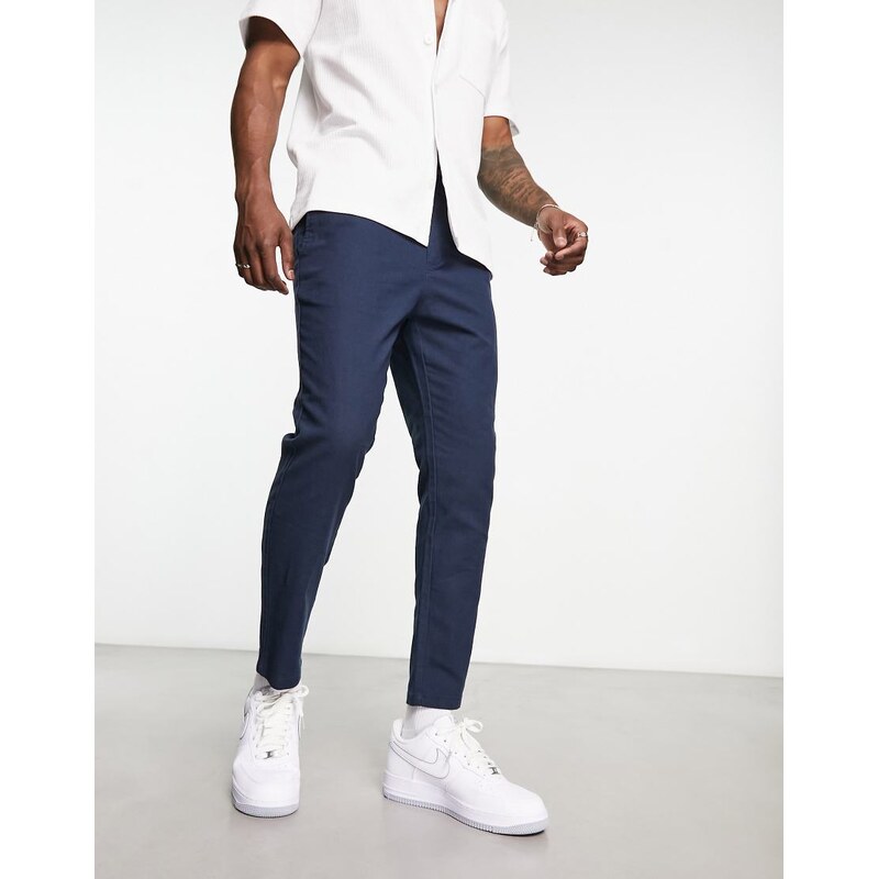 ONLY & SONS linen mix cropped trouser in navy