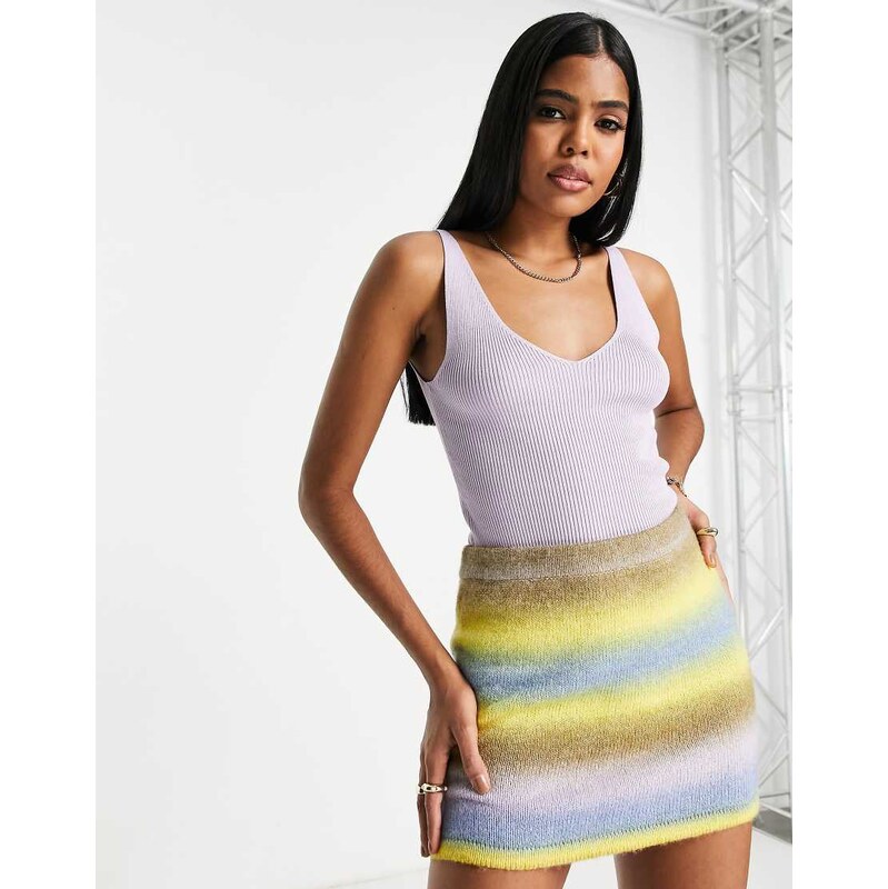 JDY v neck knitted vest top in lilac-Purple