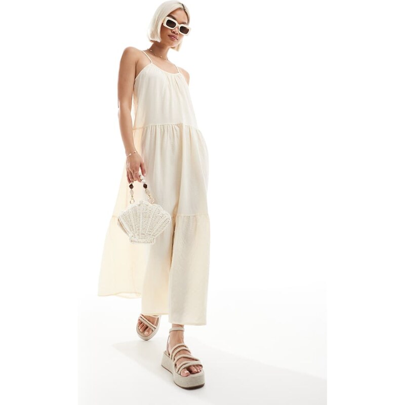 Brave Soul strappy maxi dress with smock detail in buttermilk yellow 105105141