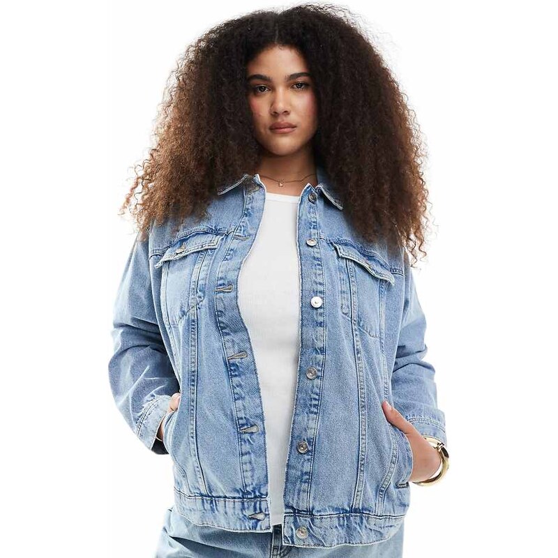ONLY Curve oversized denim jacket in light blue wash 104804997