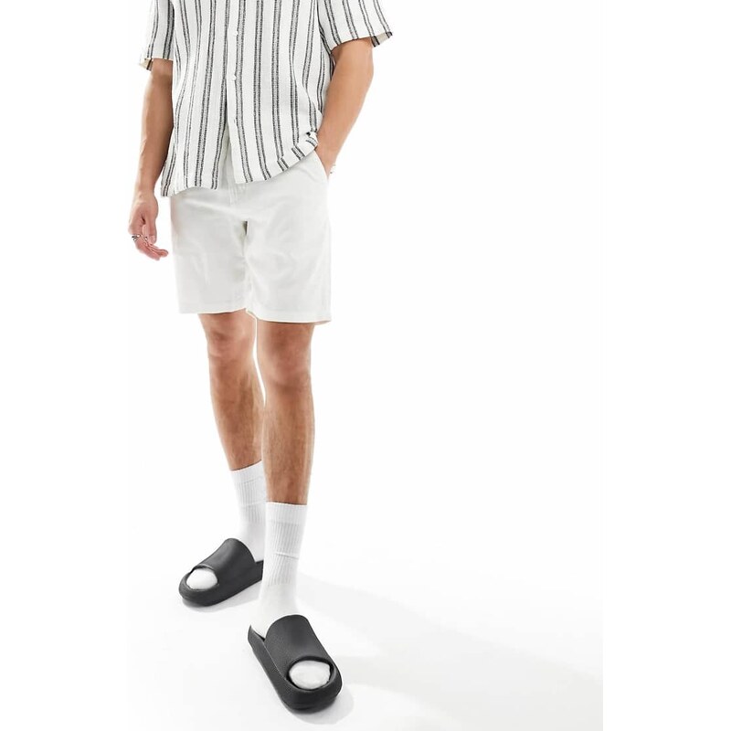 Selected linen blend shorts in white