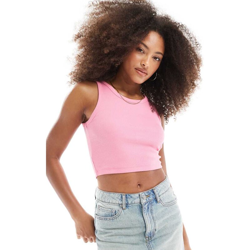 JJXX Fallon ribbed cropped vest in pink