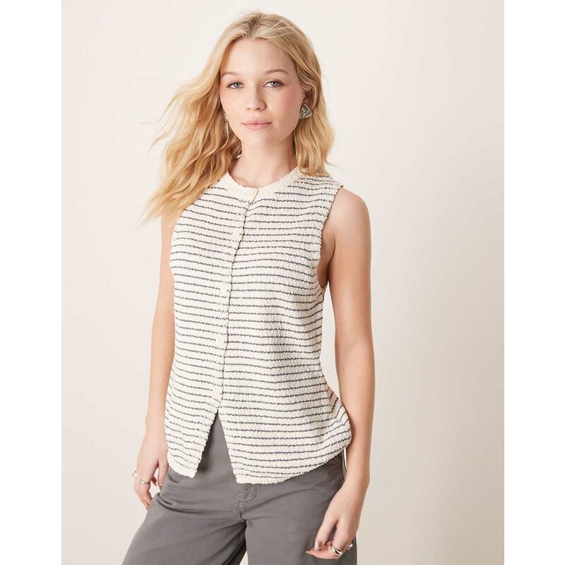 ASOS DESIGN knitted crew neck longline boucle waistcoat in stripe 104804569