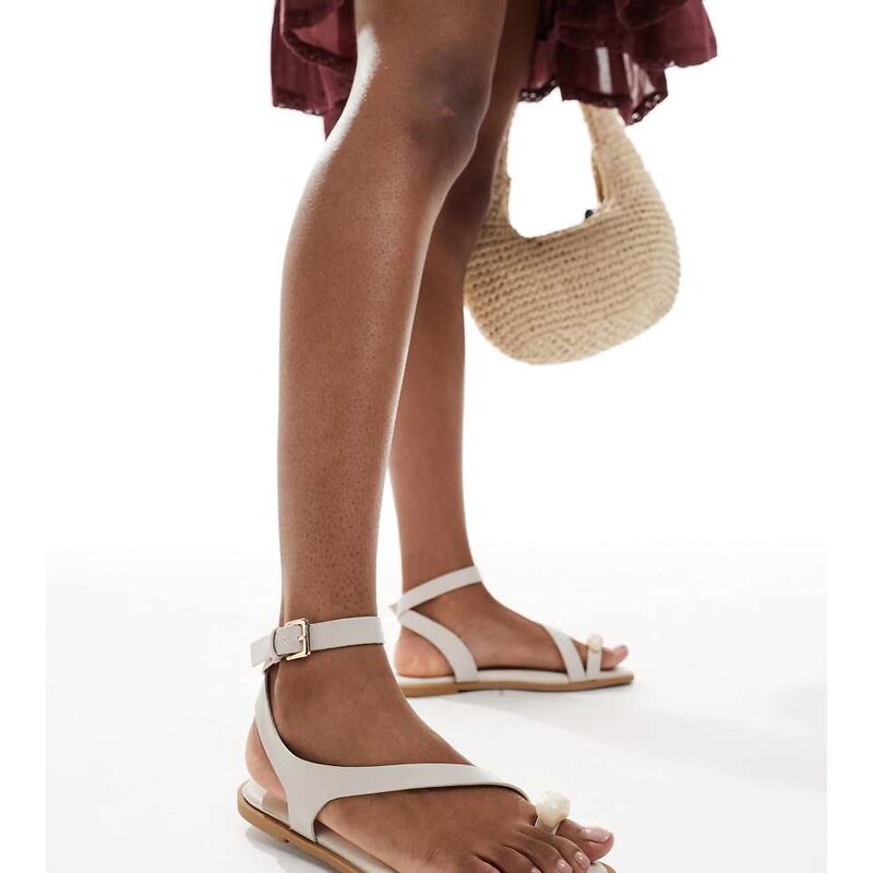ASOS DESIGN Wide Fit Florrie toe loop strappy sandal in off