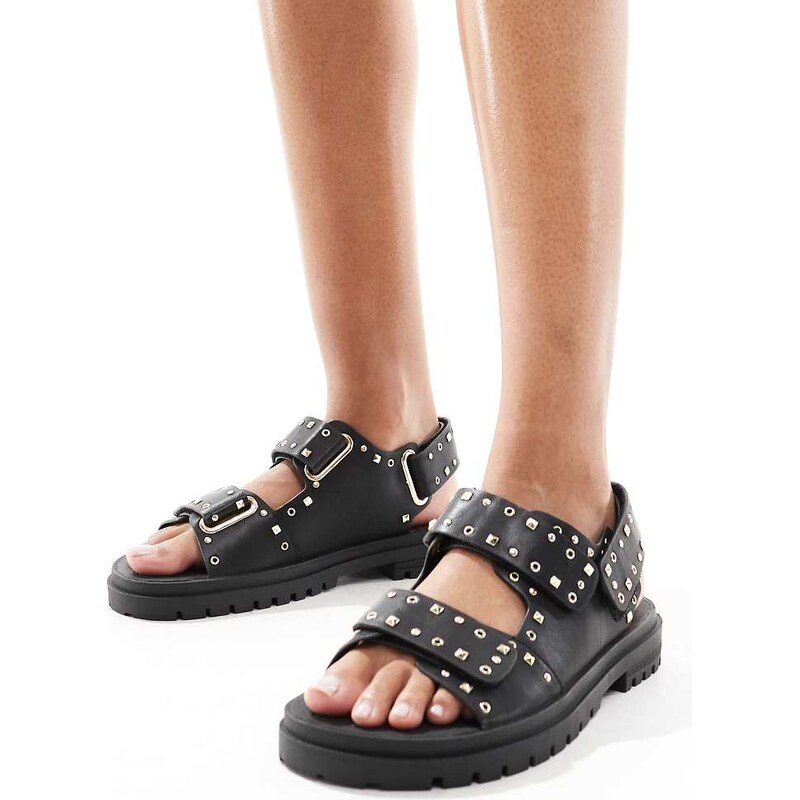 ASOS DESIGN Fuse chunky sandal with gold hardware in black 106022295