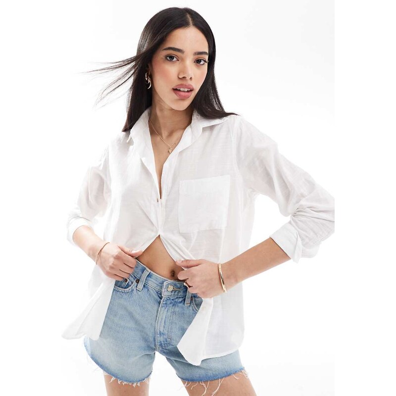 ONLY loose fit textured shirt in white 112965026