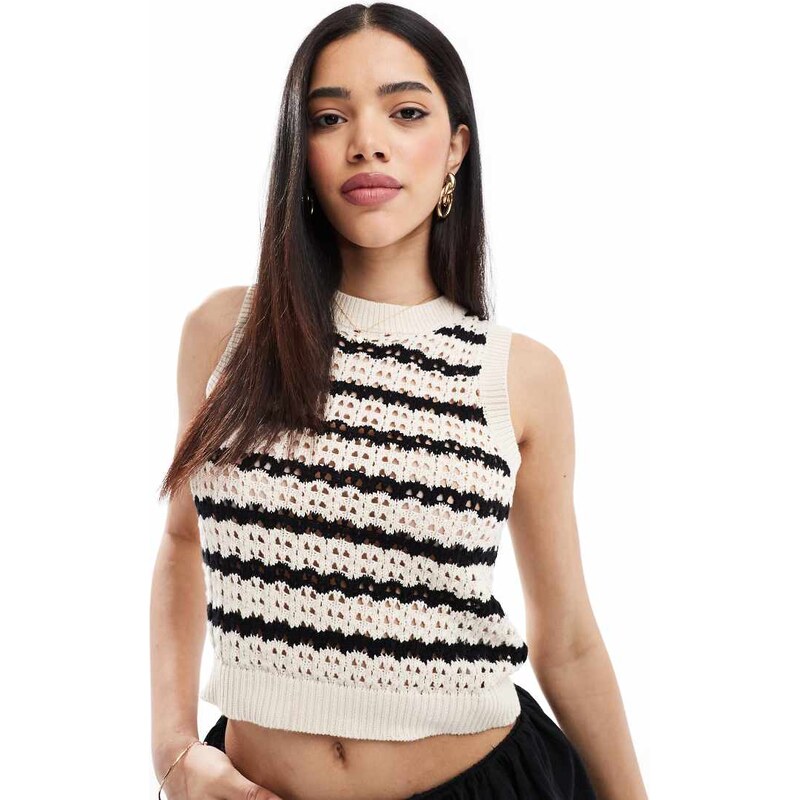 Brave Soul knitted vest in black and stone stripe