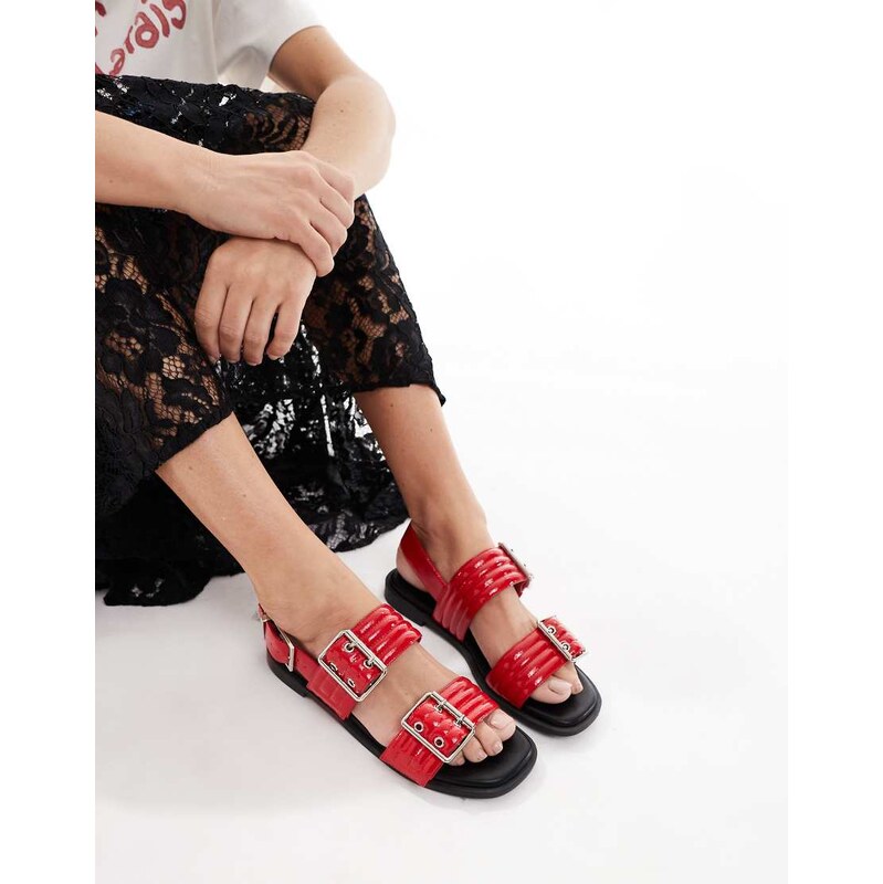 London Rebel studded buckle detail sandals in red 115510194