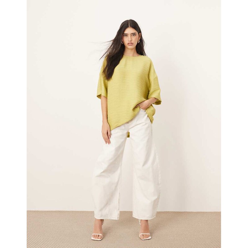 ARRANGE oversized textured boxy woven t-shirt in lime-Green