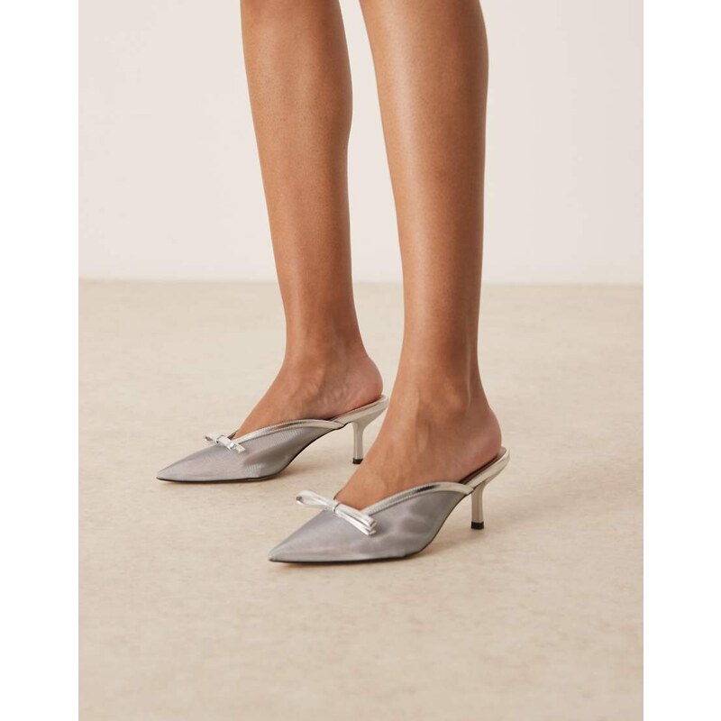 RAID Bexley kitten heeled mules in silver mesh 104804900