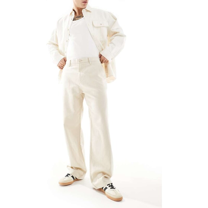 ONLY & SONS baggy fit linen trousers in ecru-Neutral