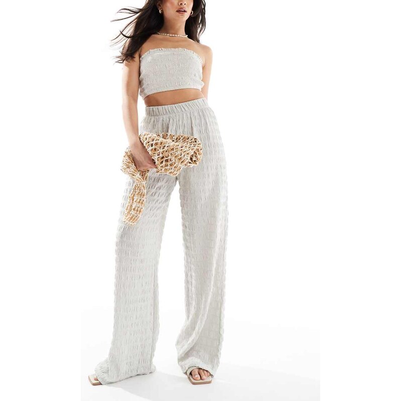 ONLY seersucker wide leg trousers in ice grey 104804995