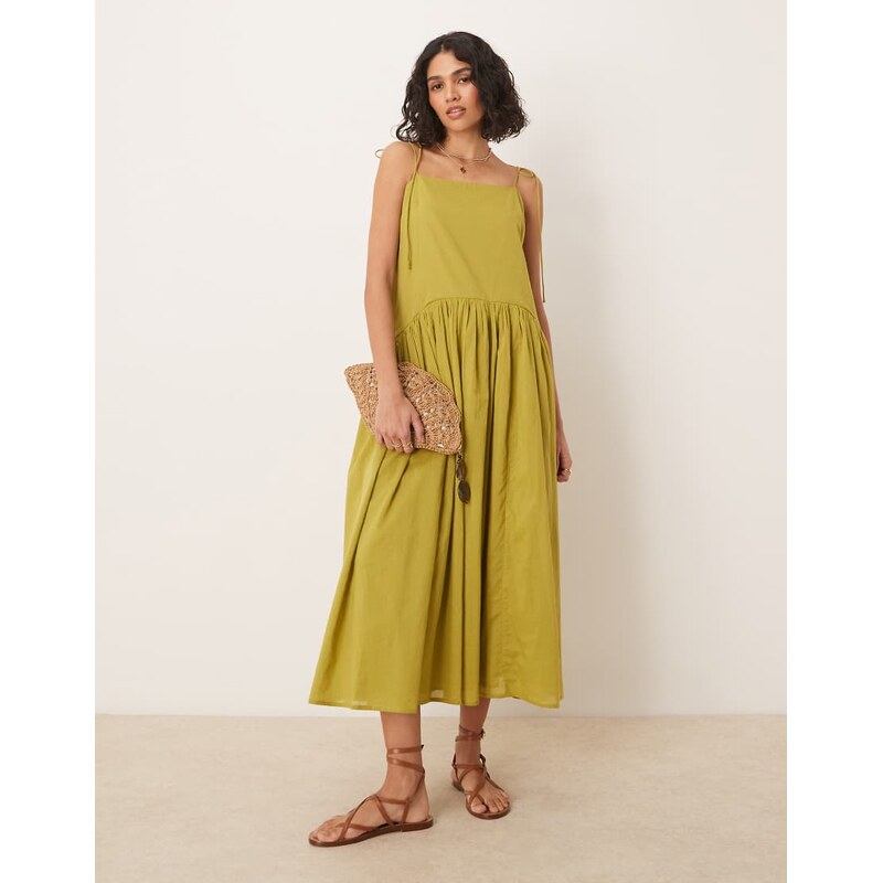 ASOS DESIGN dropped waist maxi sundress in olive-Green