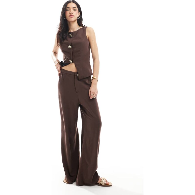 ASOS DESIGN linen blend wide leg trim detail trouser co ord in 105190669