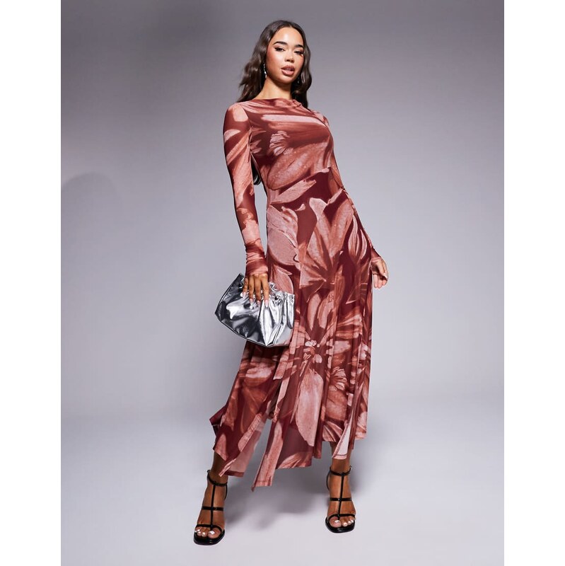 Forever New sheer dress in Rust floral-Red 104805267