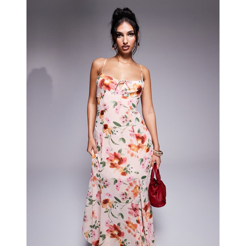 Forever New strappy midaxi dress in pink floral 104805263