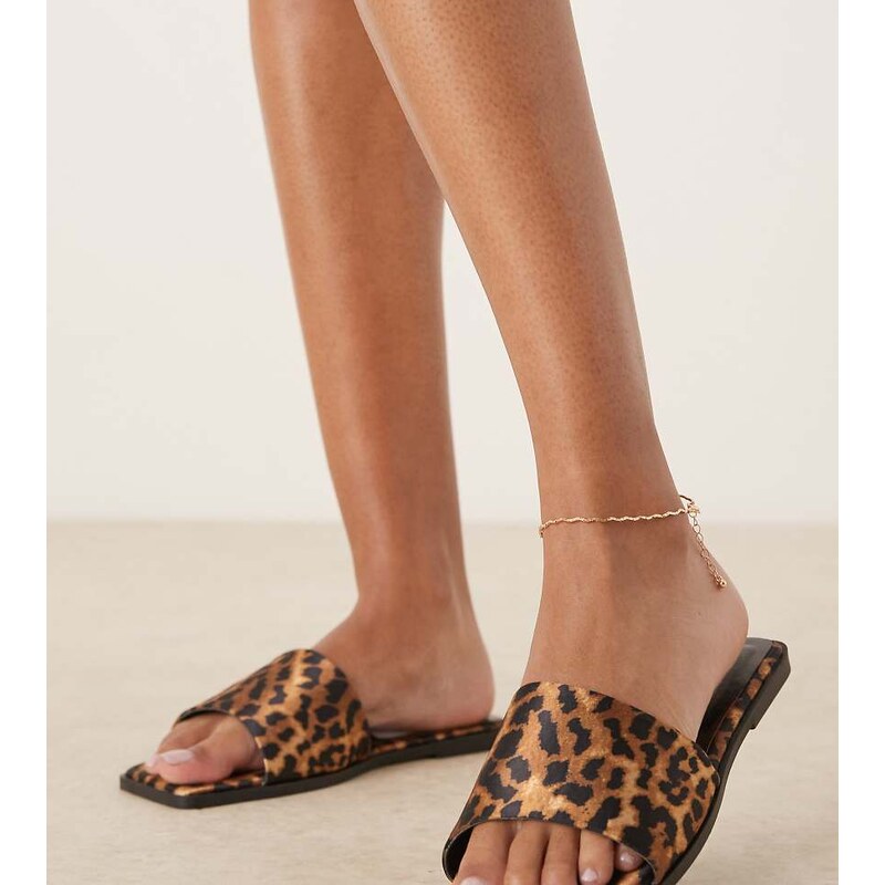 ASOS DESIGN Wide Fit Fig square toe mule flat sandals in leopard