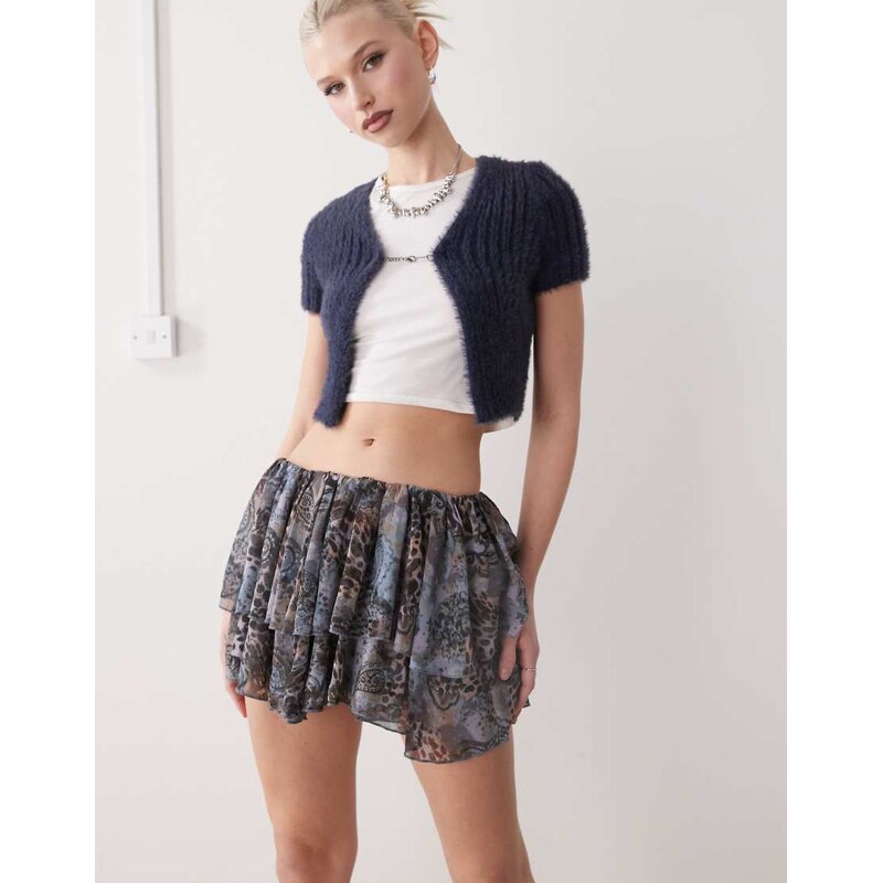 Monki tiered mini skirt in brown paisley print 104805447