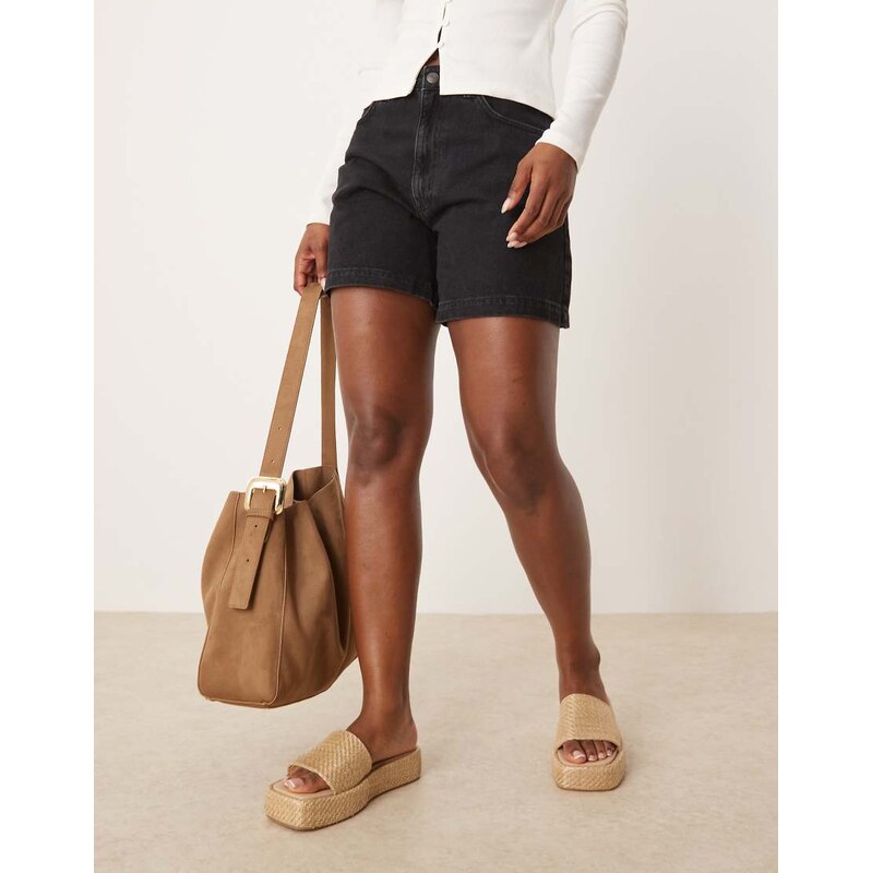 ASOS DESIGN denim longer A line short in black