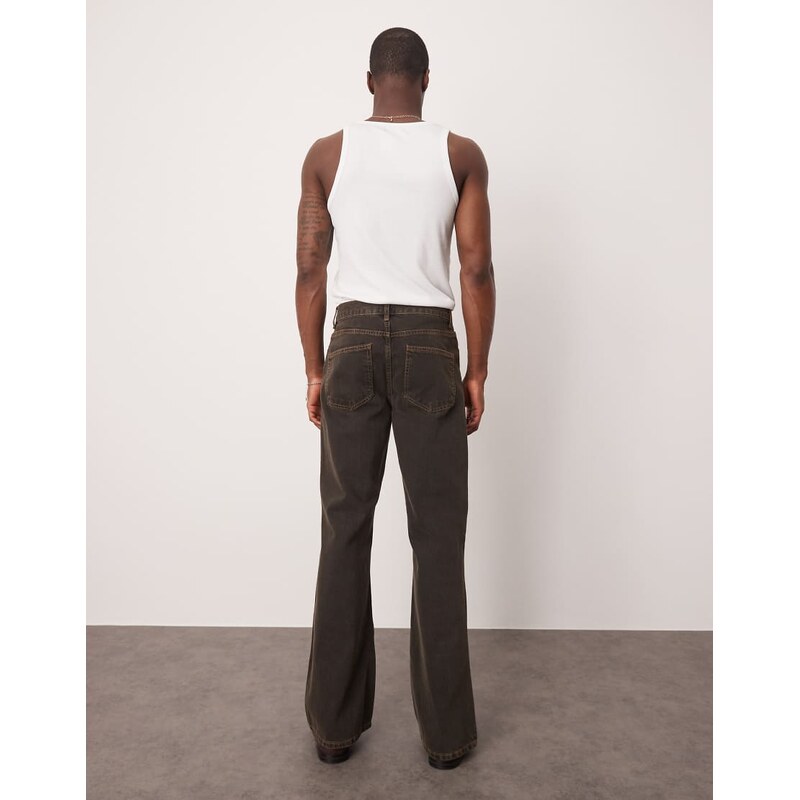 ASOS DESIGN wide flare jeans in brown wash-Black