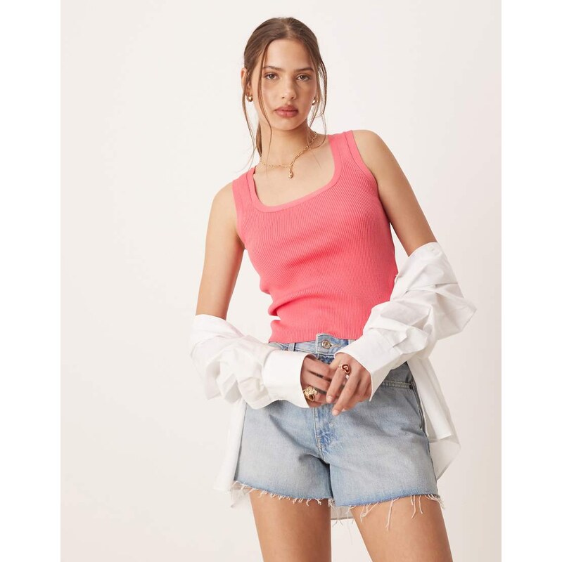 AWARE ribbed knitted tank top in rose pink 112478379
