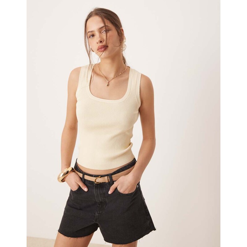 AWARE ribbed knitted tank top in cream-White 114797973