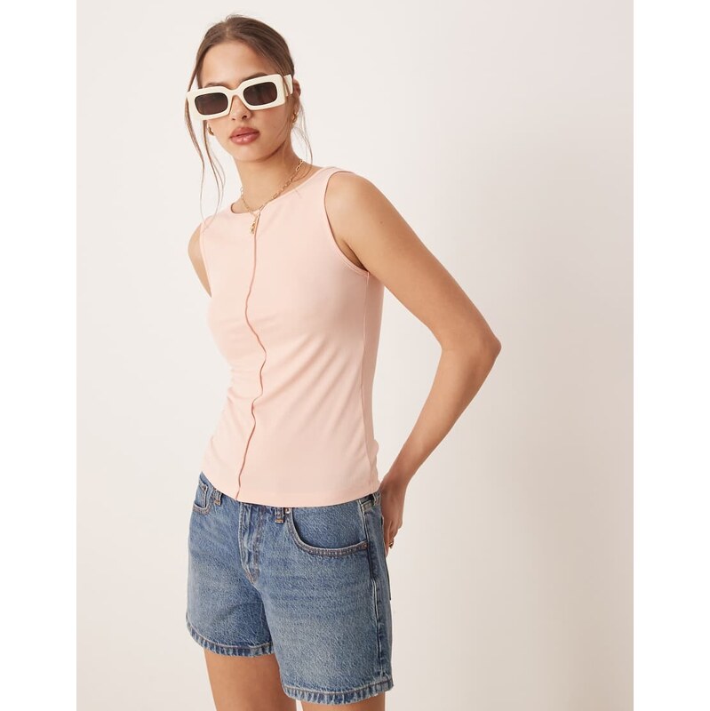 AWARE seam front jersey top in light pink