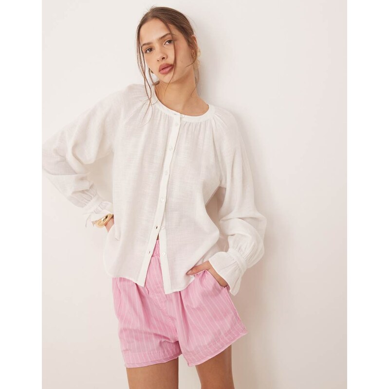 AWARE boho buttondown blouse in white 104816607