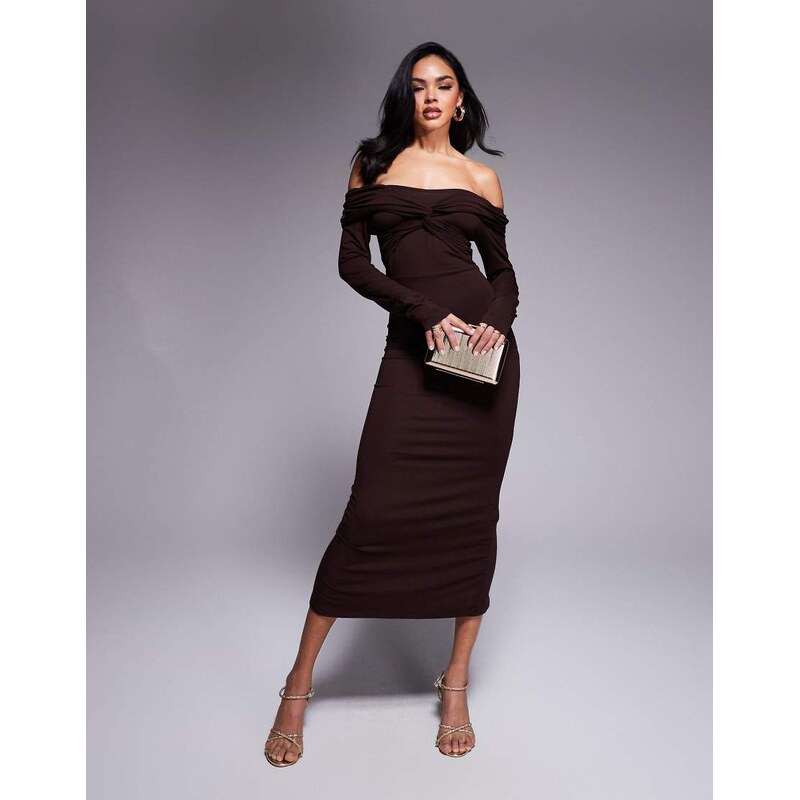 ASOS DESIGN off shoulder twist midi dress with long sleeves in