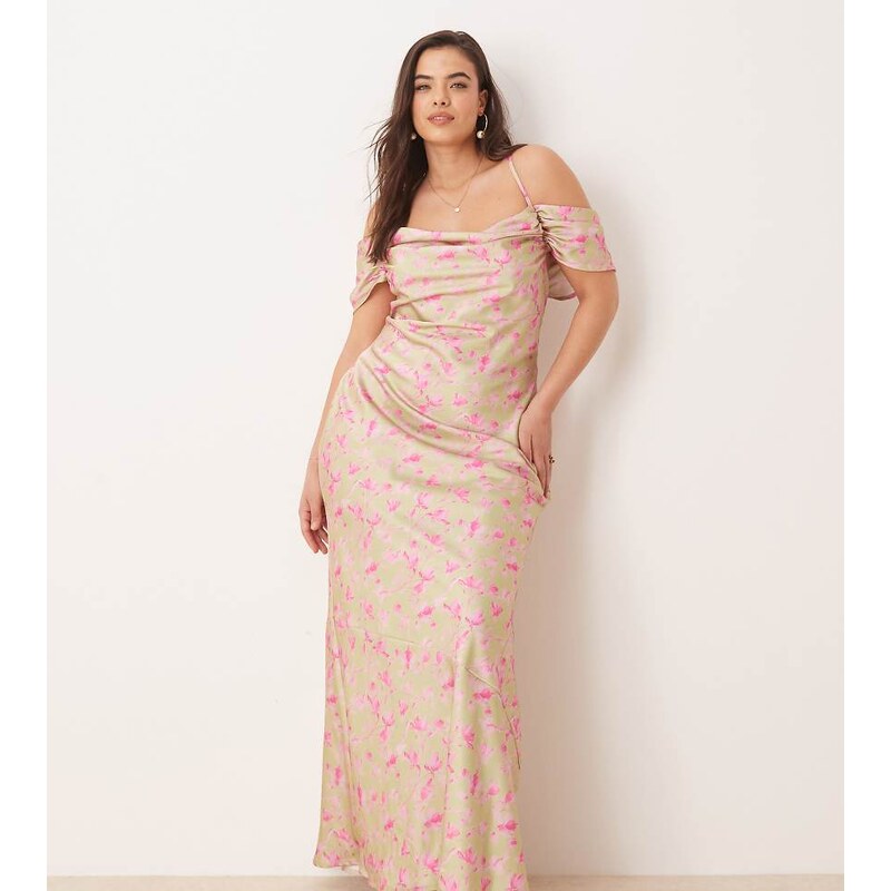 Pretty Lavish Curve cold shoulder maxi dress-Pink 115554723