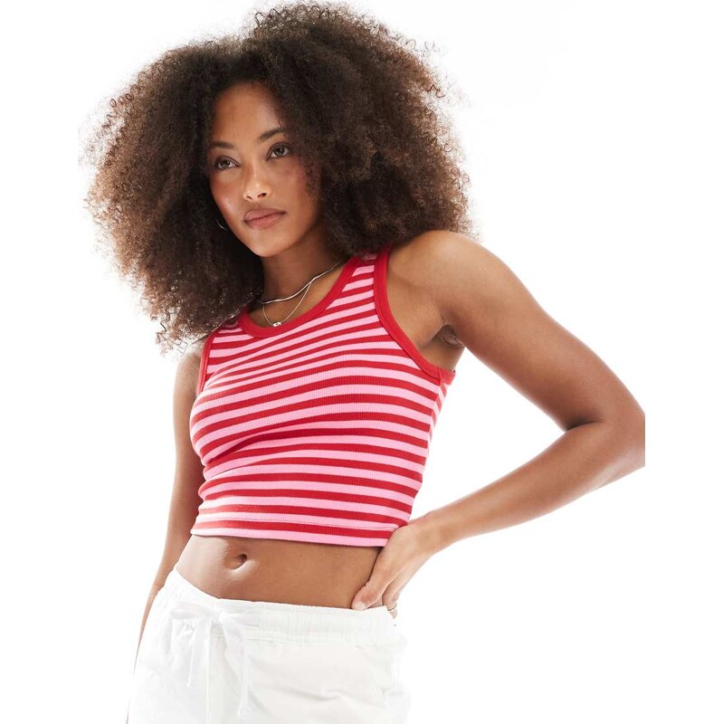 JJXX ribbed vest in pink red stripe 115509990