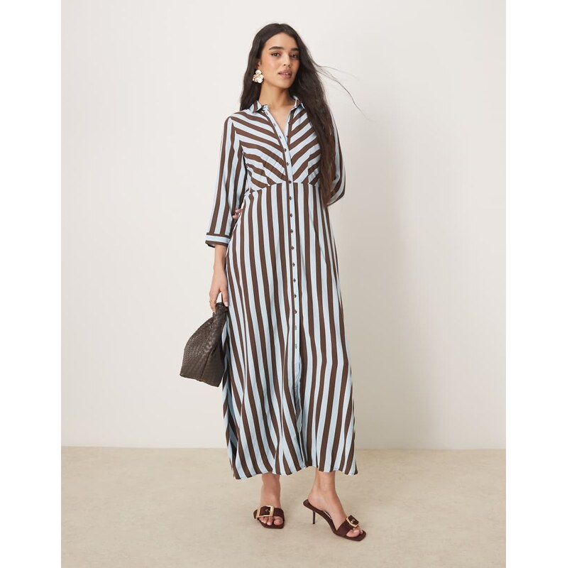 YAS maxi shirt dress in brown and blue stripe-Multi 104823551