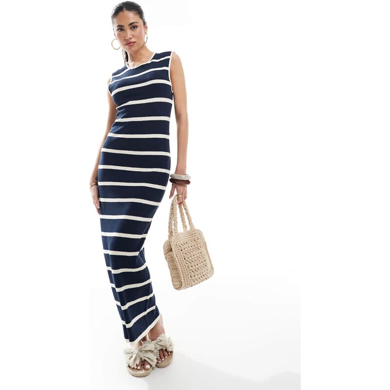 Vero Moda jersey knit ankle dress in navy stripe