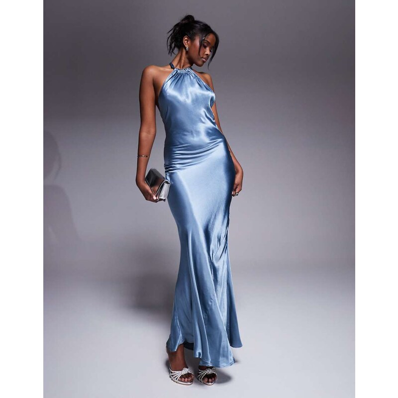 River island halterneck slip maxi dress in blue 104823464