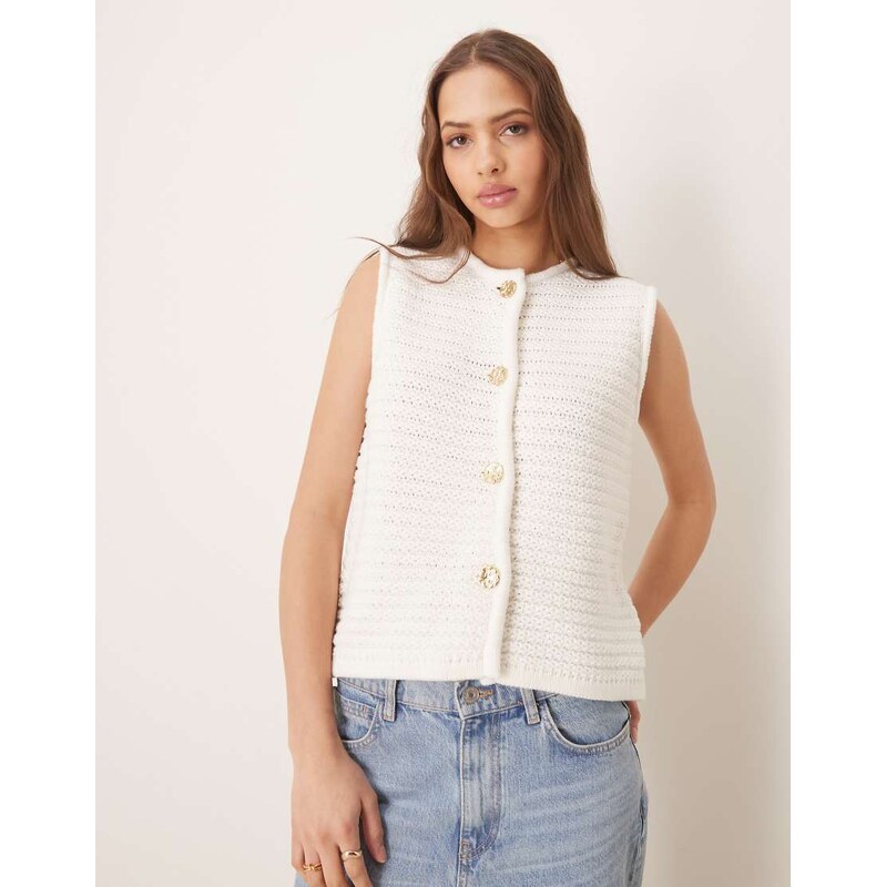 Pretty Lavish crochet knit waistcoat in cream-White 104823531