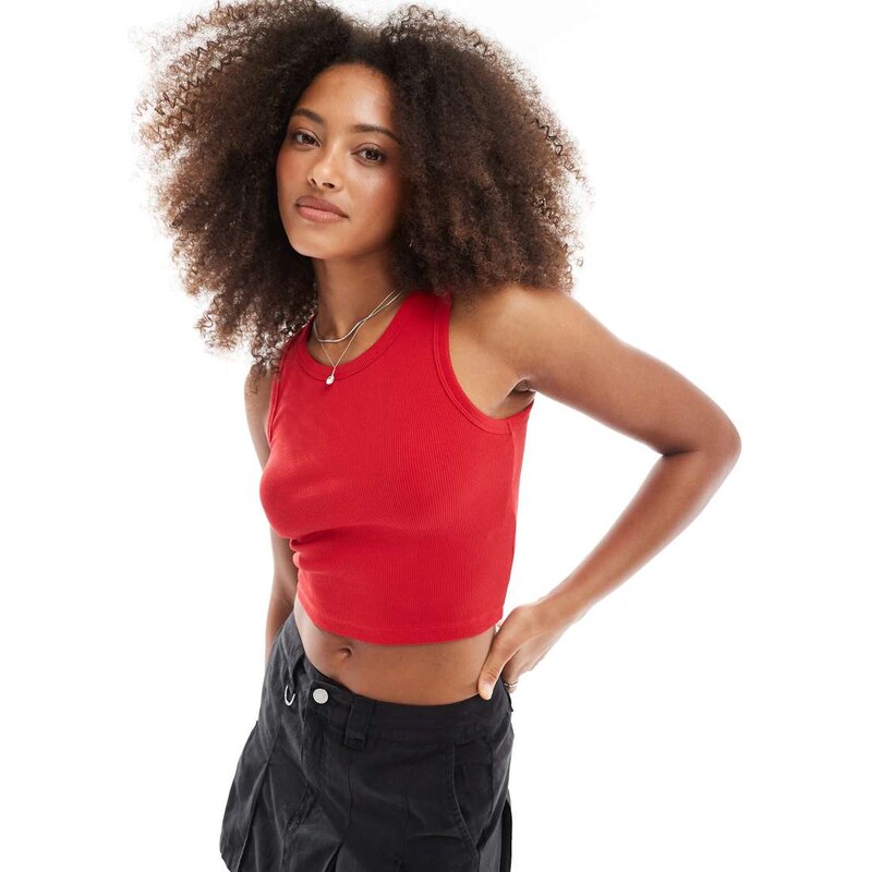 JJXX Fallon ribbed cropped vest in red