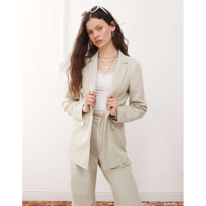 Miss Selfridge essential edge to edge blazer in stone-Neutral 114939261