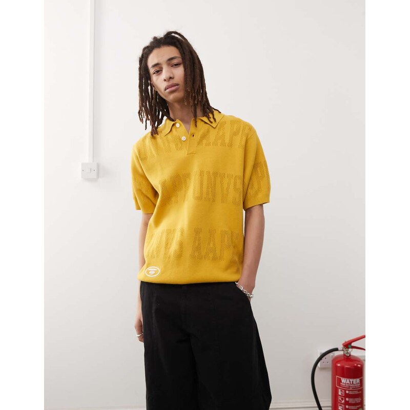 Aape by A Bathing Ape monogram logo knitted polo in mustard yellow 104831208