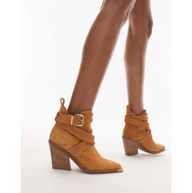 Bronx New-kole buckle western ankle boots in toffee suede-Brown