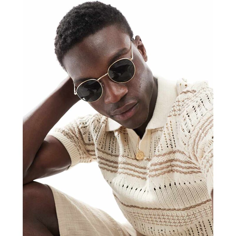 ASOS DESIGN 90s round metal sunglasses with smoke lens in gold