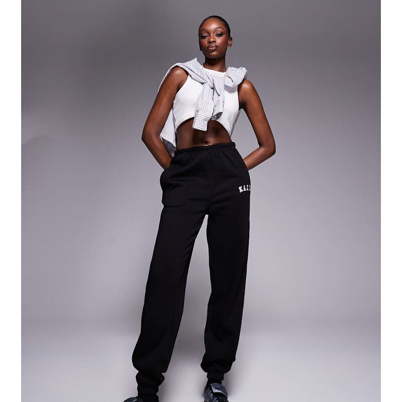 Kaiia Tall cotton blend embroidered logo cuffed joggers in black
