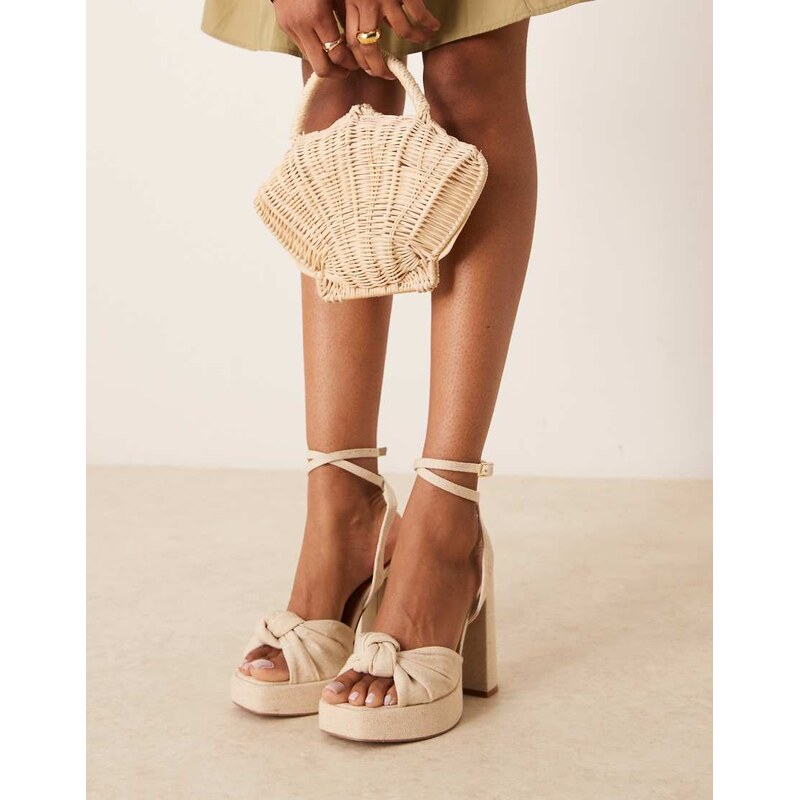 ASOS DESIGN Nikita knotted platform heeled sandals in natural 113260763